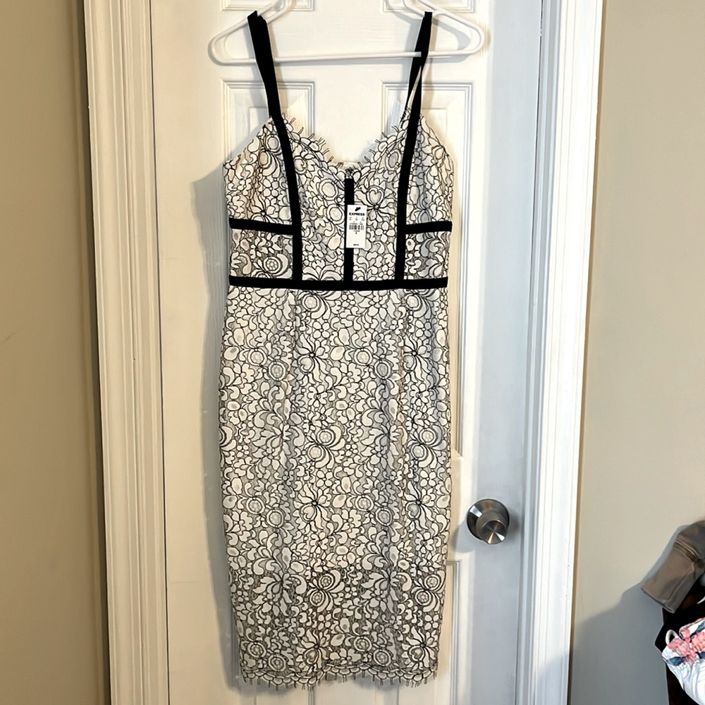 NWT. Size 8. Express black and white lace dress.
